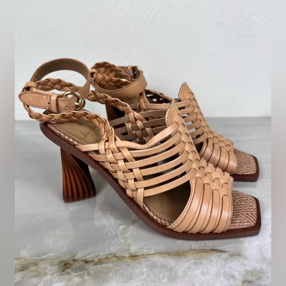 Sam Edelman Anthropologie Holland Leather Woven Ankle Strap Heels Sand 10.5 NWOT - Picture 4 of 12
